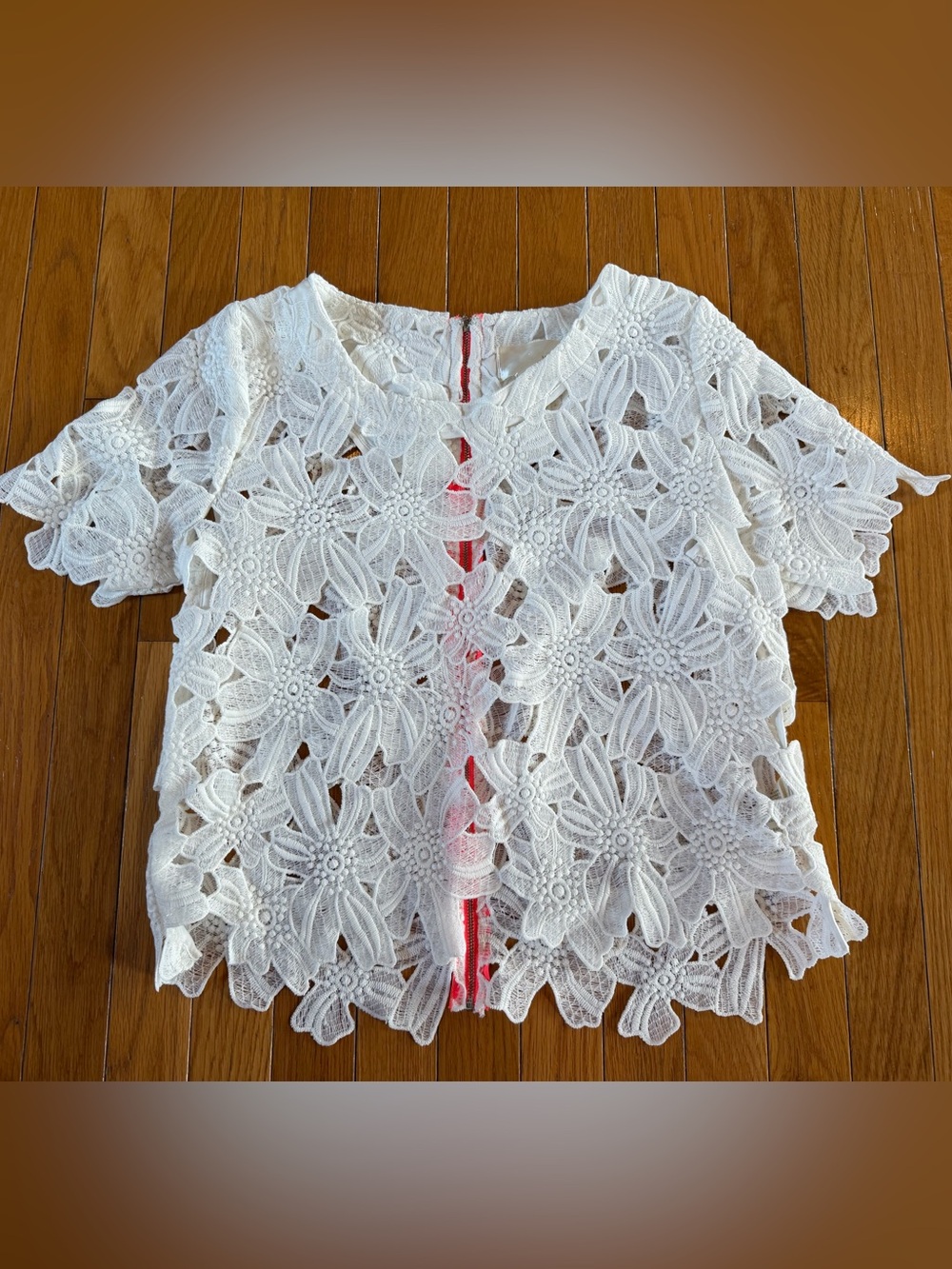 JOA Los Angeles Short Sleeve Lace overlay Top Blouse Sz Medium